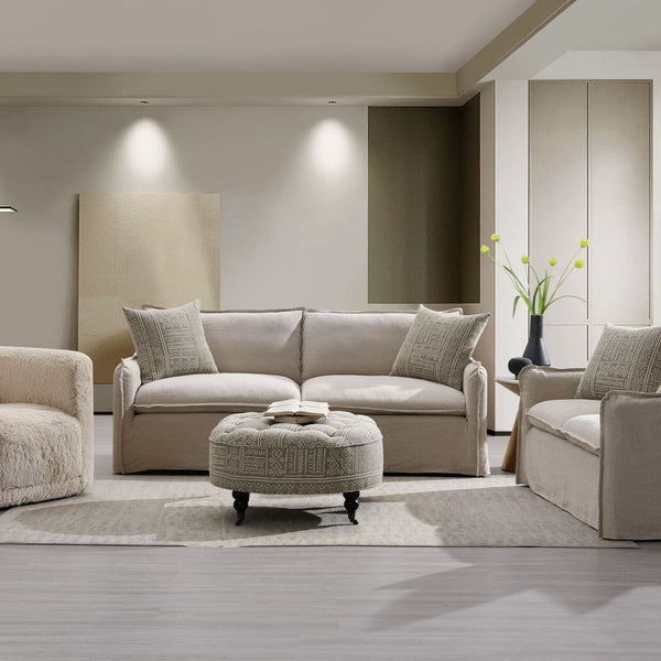 Upendo - Pattern Fabric 3 Pieces Living Room Set - Beige Yakety Yak Sand