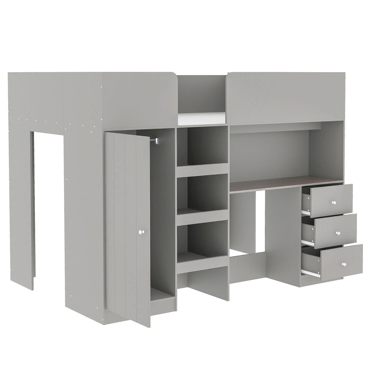 Loft Bed With Built In Wardrobe, Desk, Shelves, And Drawers