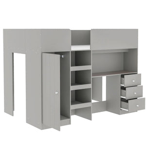 Loft Bed With Built In Wardrobe, Desk, Shelves, And Drawers
