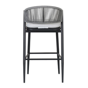 Outdoor Bar Height Metal Frame Counter Stools With Scallop Shaped Backrest & Water Resistant Cushions