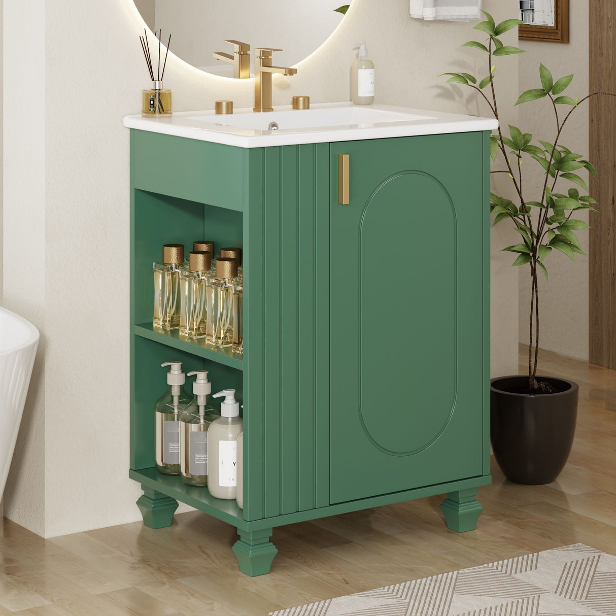 Classic Retro Bathroom Vanity With Sink, Door Shelf, Side Open Storage Frame - Best Buy Furniture