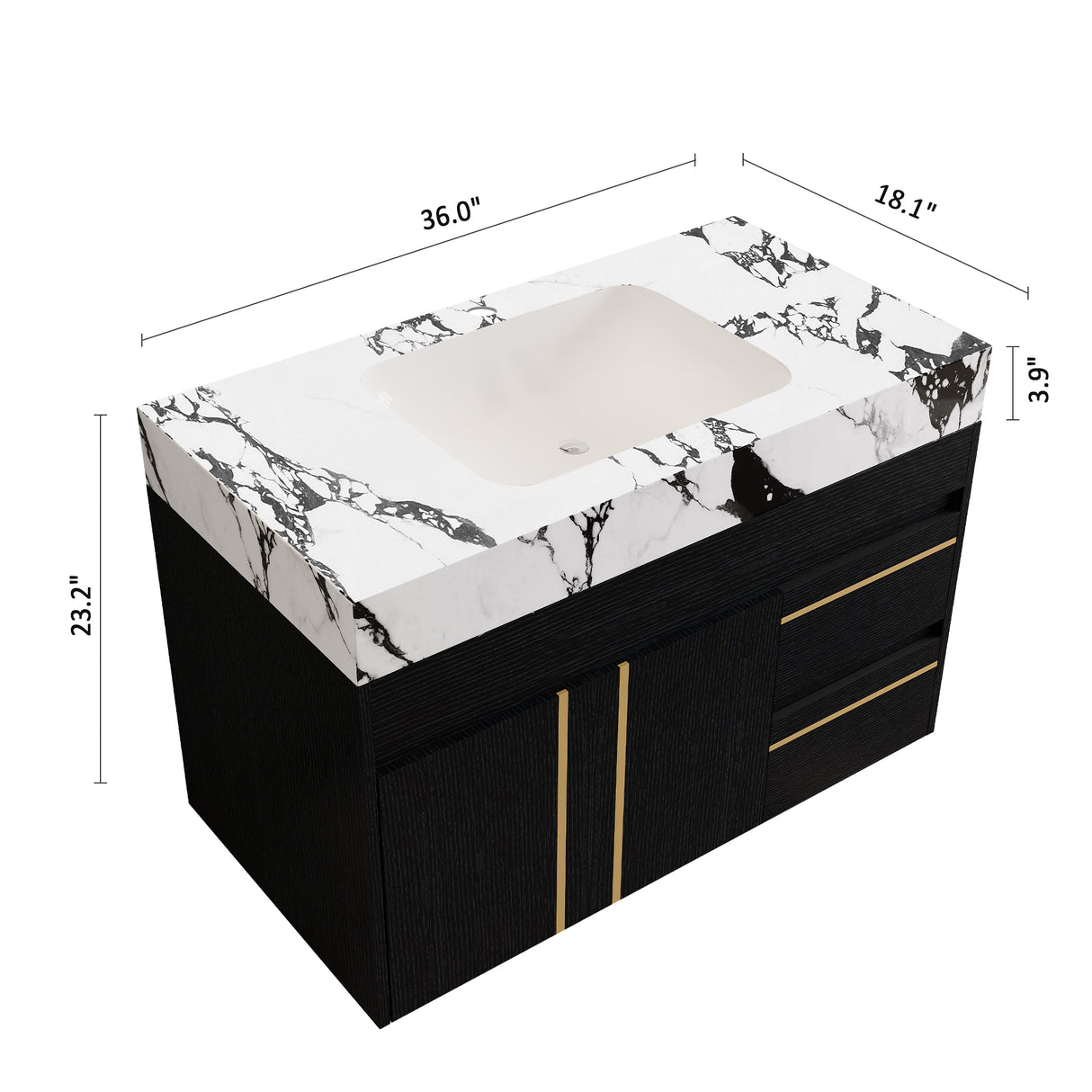 36" Floating Bathroom Vanity with Ceramic Sink and Faux Marble Top