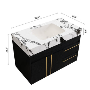 36" Floating Bathroom Vanity with Ceramic Sink and Faux Marble Top