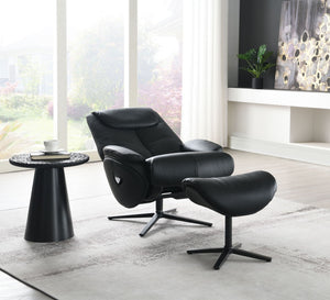 Labotina - Top Grain Leather Accent Chair With Swivel & Ottoman - Black - Best Buy Furniture