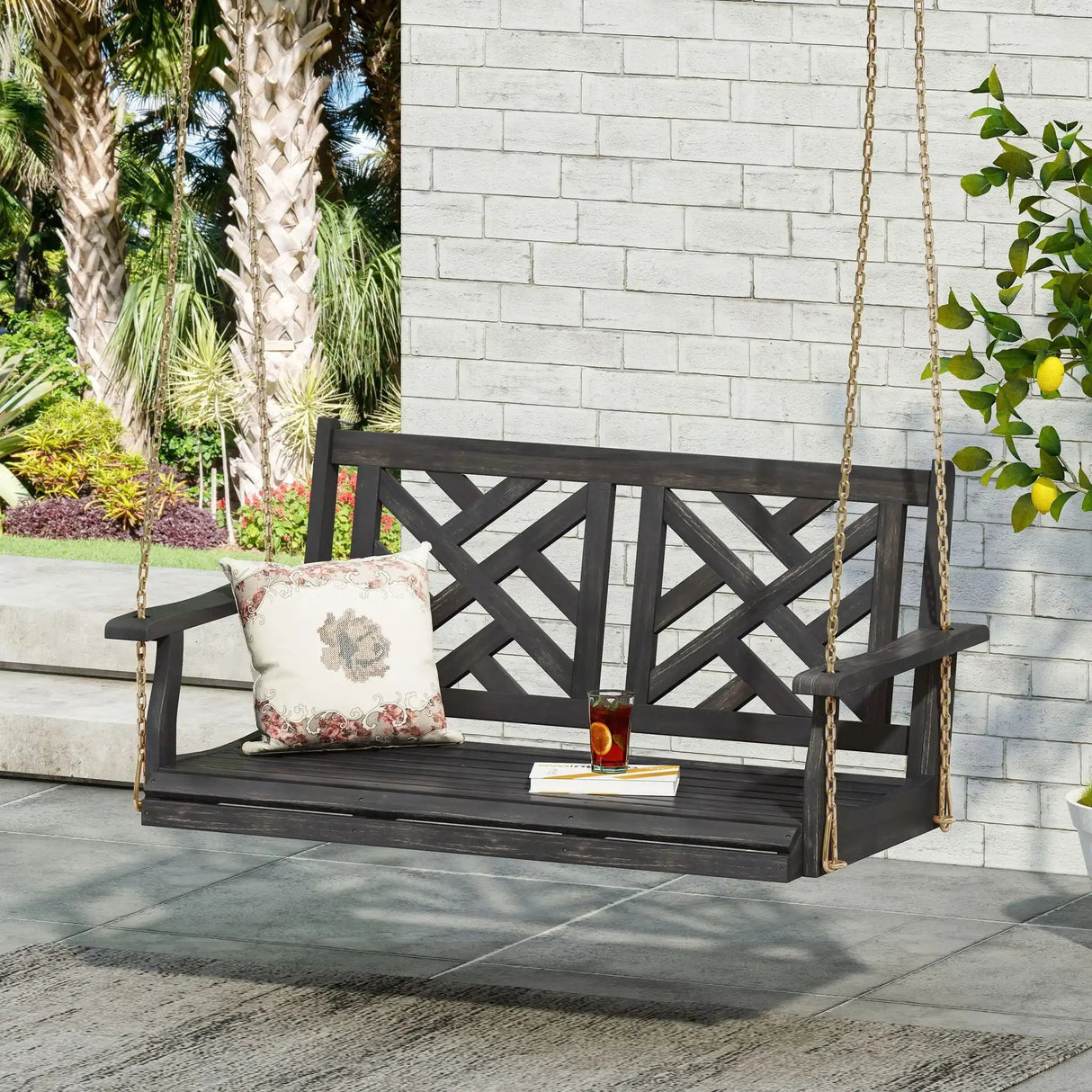 Alejandro - Acacia Wood Porch Swing With Slat Panel Seating - Best Buy Furniture