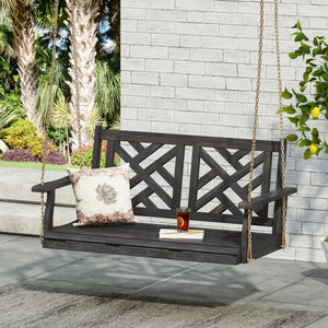 Alejandro - Acacia Wood Porch Swing With Slat Panel Seating - Best Buy Furniture