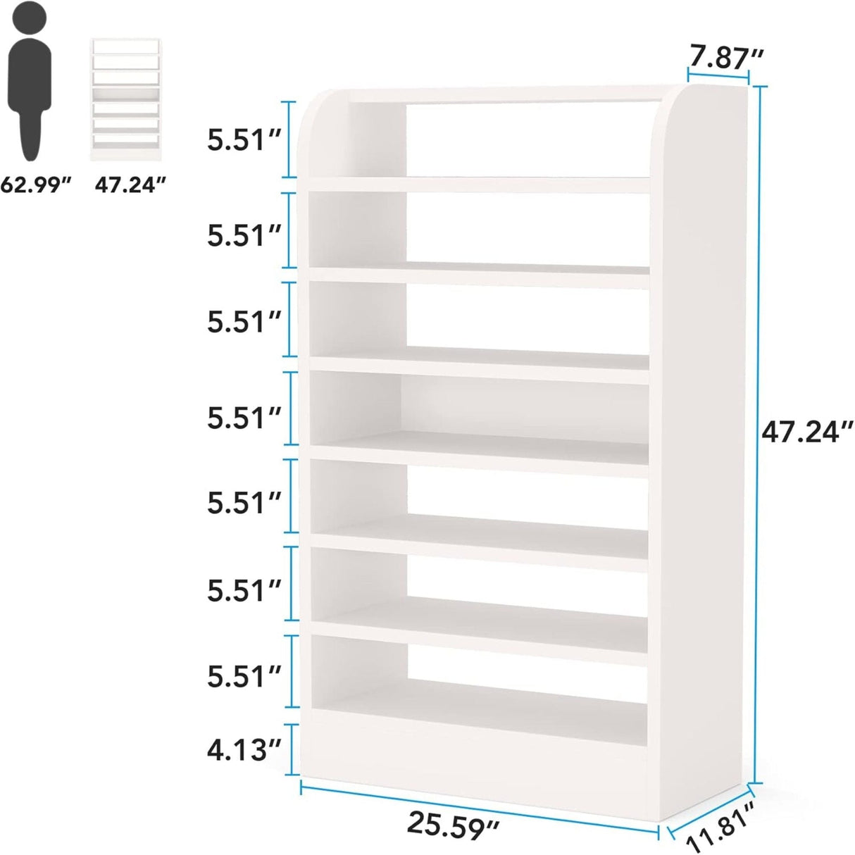 8 Tier Tall Shoe Rack, Wooden Shoe Storage Cabinet, Entryway Organizer - White