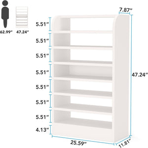 8 Tier Tall Shoe Rack, Wooden Shoe Storage Cabinet, Entryway Organizer - White