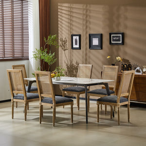 French Country Dining Chair With Rectangular Cane Backrest And Smooth Upholstered Seating - Best Buy Furniture