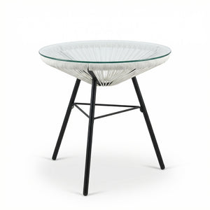 Nusa Outdoor Synthetic Wicker Glass-Top Side Table