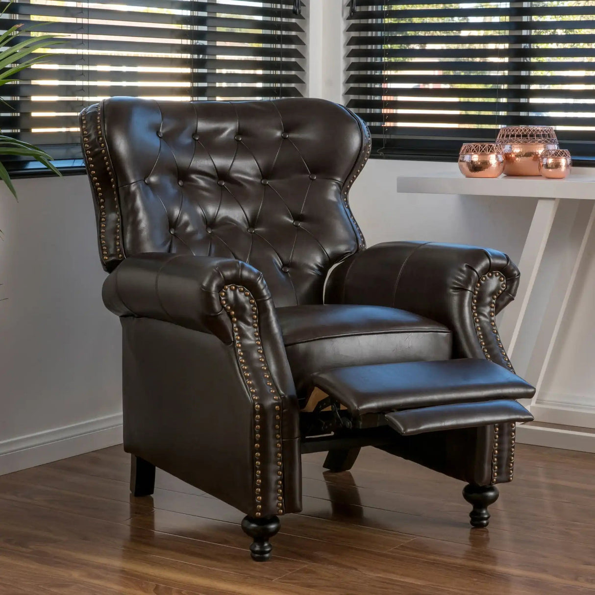 Contemporary Style Push Back Recliner With Button Tufted Stitching And Nailhead Trim - Best Buy Furniture