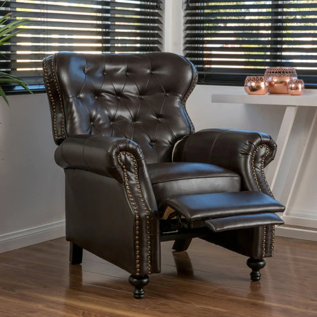 Contemporary Style Push Back Recliner With Button Tufted Stitching And Nailhead Trim - Best Buy Furniture