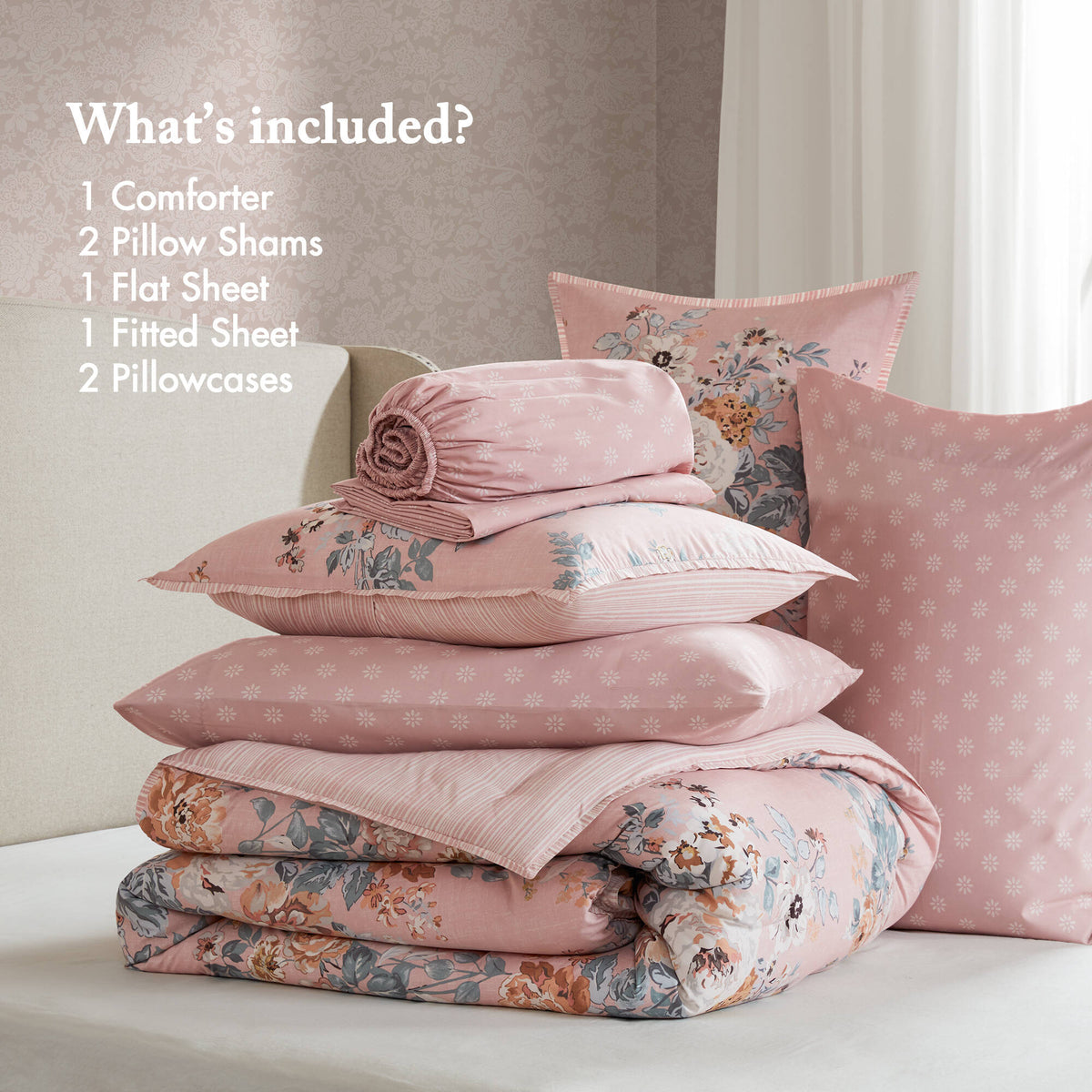 7-Piece Cal King Vin-Inspired Collection Floral Print