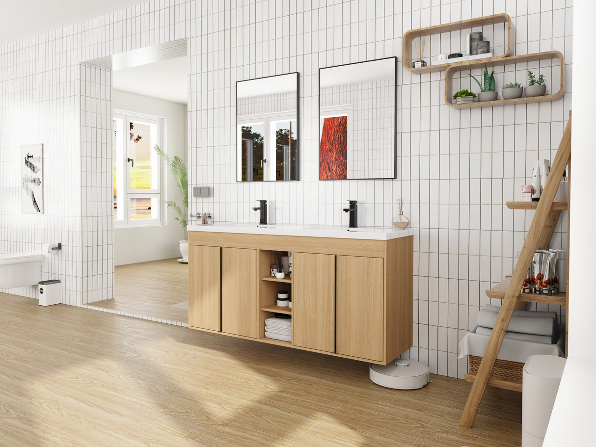 60" Freestanding Bathroom Vanity With Resin Double Sink