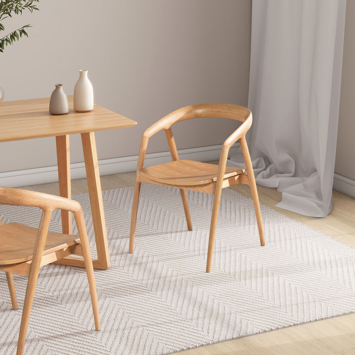 Scandinavian Sculpted Dining Chair with Comfortable Arms - Warm Natural Brown