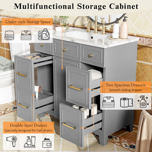 Bathroom Vanity With Ceramic Sink, Soft Close Doors, Adjustable Shelves