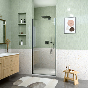 24" W x 72" H Semi-Frameless Circular Pivot Shower Door in Matte Black