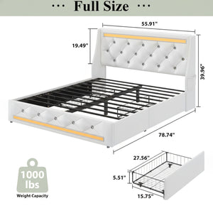 Wingback Upholstered Bed Frame With LED Lights, Charging Station