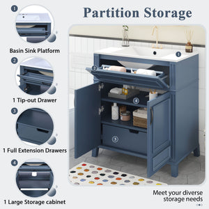Bathroom Vanity With Sink Storage Cabinet - Blue