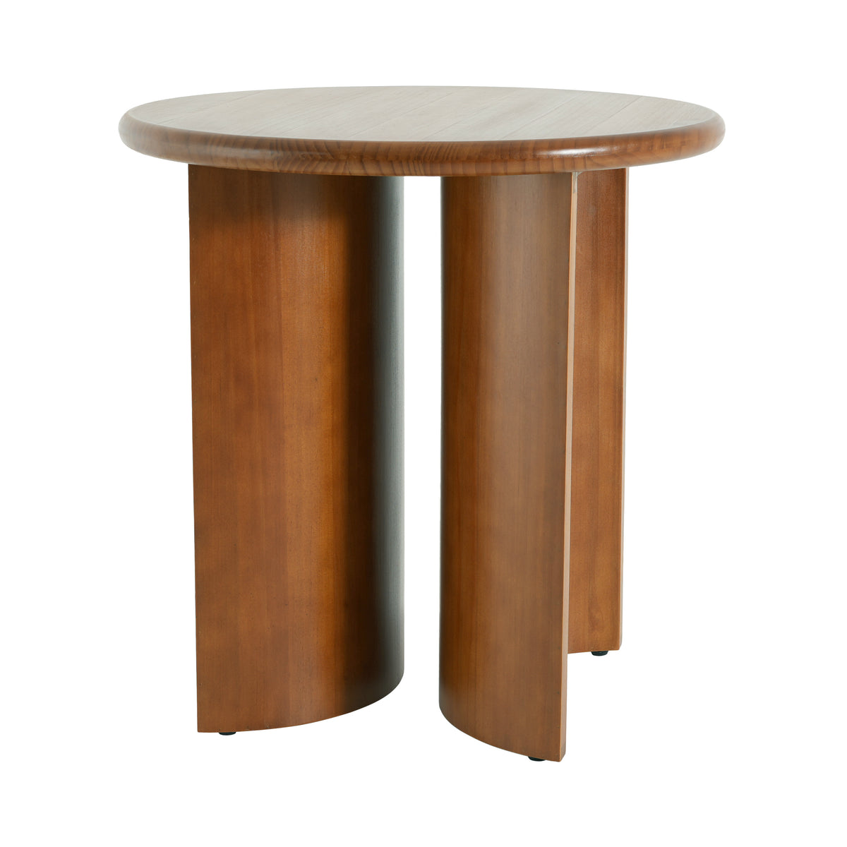 Walnut Finish Pine Wood Round Side Table with Unique Fan-Shaped Legs
