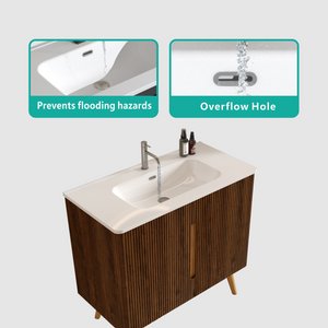 Etna 36-Inch Bathroom Vanity with Ceramic Sink, Walnut Striped
