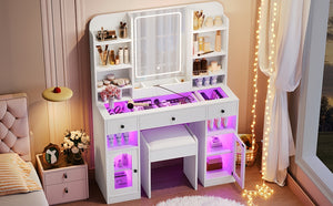 43.2" Vanity Desk with LED Mirror and Lights