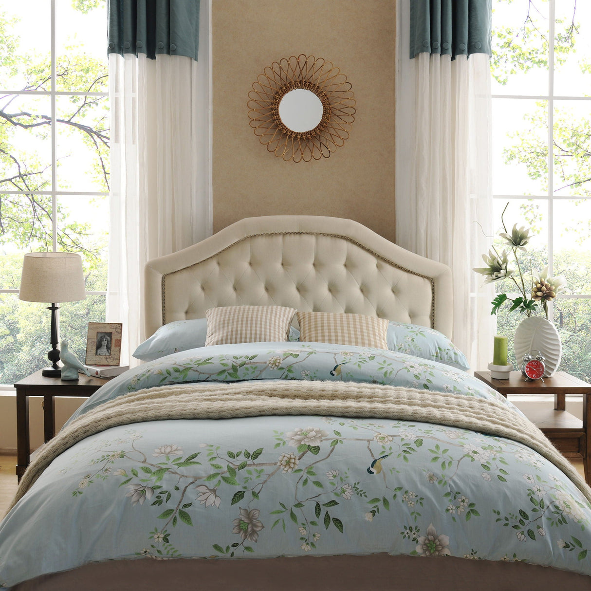 Queen & Full Size Headboard With Diamond Tufting And Nailhead Trim - Beige - Best Buy Furniture