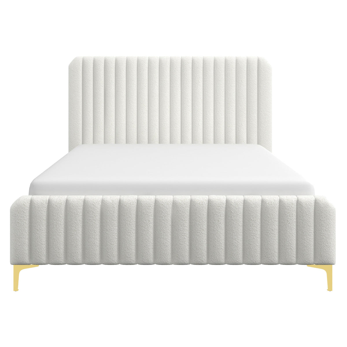Valery King Size Bed Frame with Tufted Upholstery - White Boucle