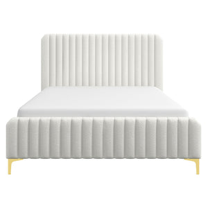 Valery King Size Bed Frame with Tufted Upholstery - White Boucle