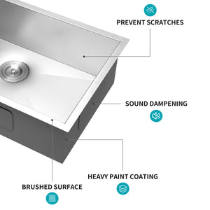 Modern Undermount Stainless Steel Kitchen Sink 16 Gauge, Deep Single Bowl