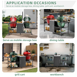 Outdoor Grill Cart For 2 Big Egg - Black / Silver