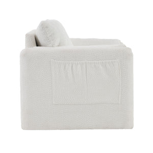Fixed Modern Accent Chair Single Seater Plush Chenille Lounge Chair With High Resilience Cushion - Ivory White