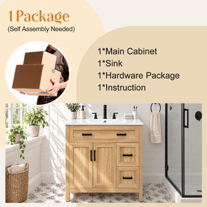 36-Inch Bathroom Vanity with Ceramic Sink, Soft-Close Doors and Drawers