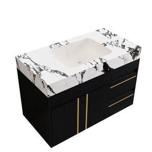 36" Floating Bathroom Vanity with Ceramic Sink and Faux Marble Top