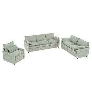 Modern Sofa Set With Double Layer Cushion And Side Storage Pockets