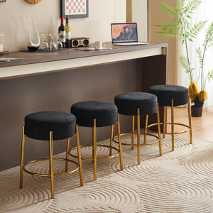 Round Bar Stools (Set of 2), Contemporary Upholstered Dining Stools For Kitchens, Coffee Shops And Bar Stores - Legs
