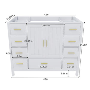 42" Bathroom Vanity Base Cabinet with 2 Soft-Close Double Doors & 9 Smooth Drawers