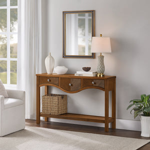 52'' Fluted Wood Console Table with 3 Drawers