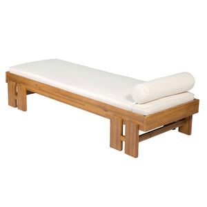 Teak Finish Acacia Wood Daybed with Cream Cushion