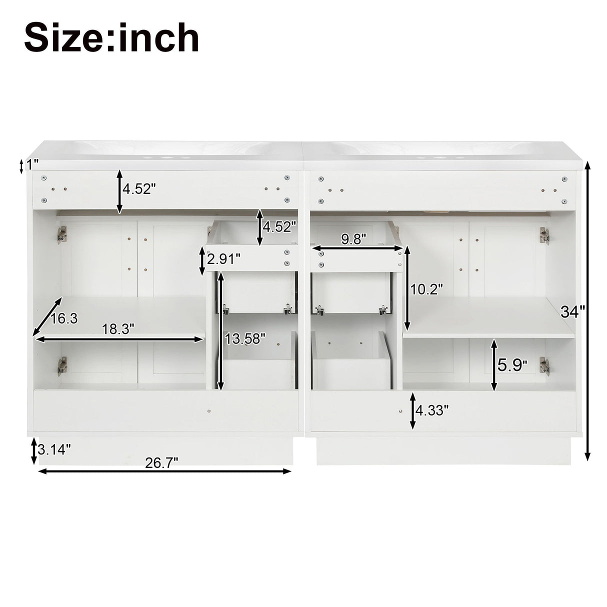 Bathroom Vanity With 2 Doors, 2 Drawers, Adjustable Shelf, Hidden Slides & Soft Close Hinges