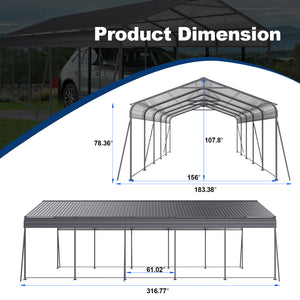 Metal Carport 13 × 26.5 FT with Galvanized Steel Roof