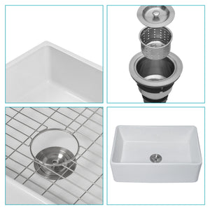Apron Front Reversible Single Bowl Kitchen Sink & Grid And Strainer