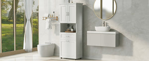 Tall Bathroom Cabinet with Laundry Basket