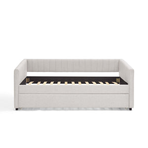 Upholstered Daybed With Trundle With Vertical Stripes