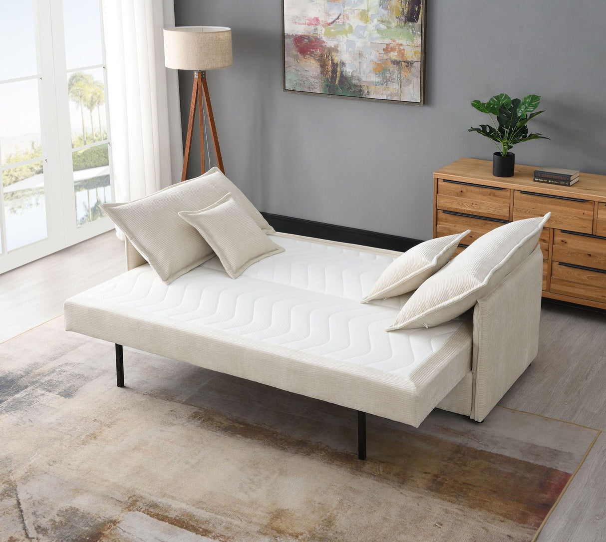 Elisea - Sleeper Sectional Sofa With 2 Toss Pillows - Beige - Best Buy Furniture