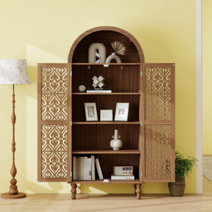 Tall Kitchen Pantry Cabinet With Hollow Carved Doors - Walnut