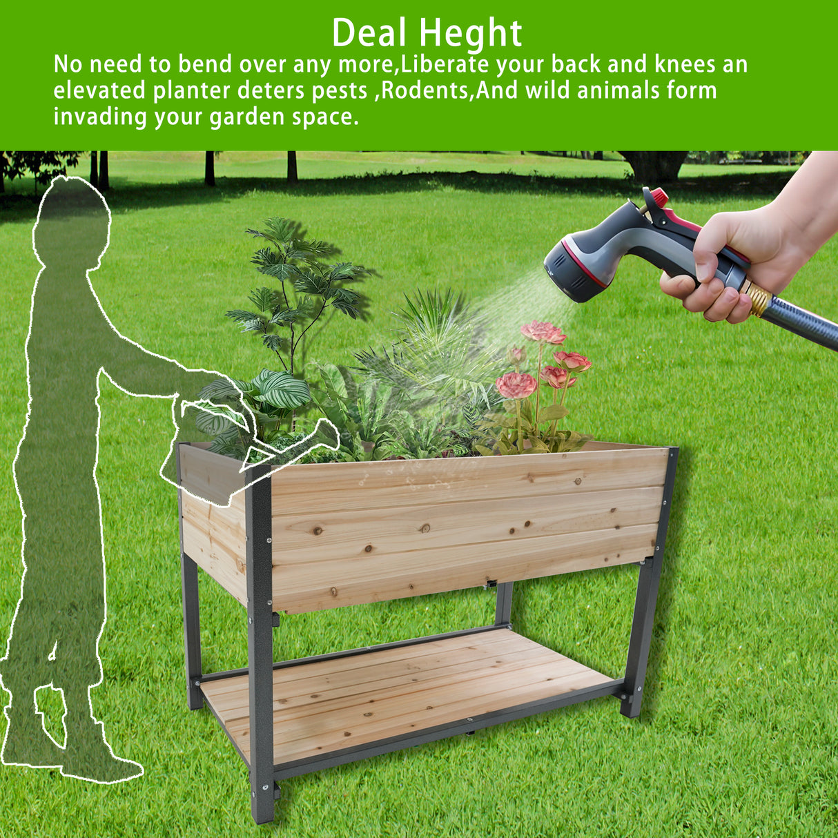 45" Iron-Wood Combined Growing Beds With Feet and Storage Racks