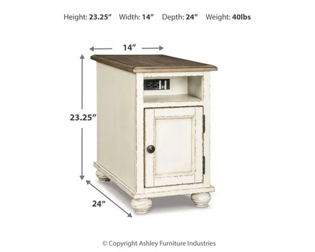 Realyn - Chair Side End Table - AC / USB - White / Brown