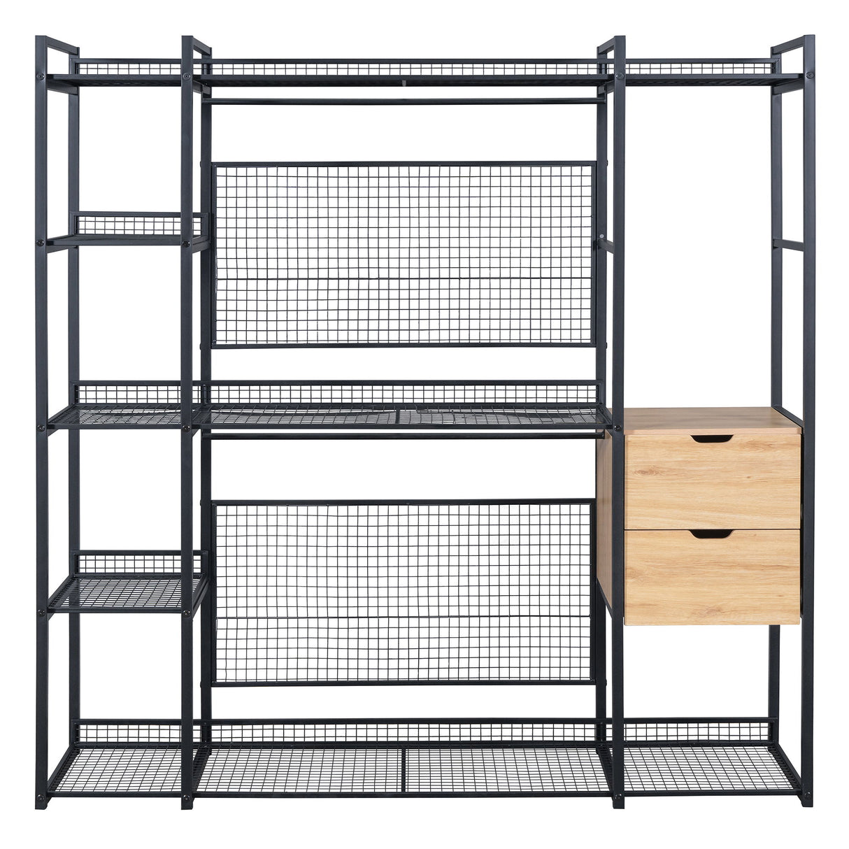 Open Style Wardrobe With Hanging Rails, Shelves And Drawers