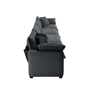Modern Upholstered 4 Seater Fabric Sofa With Arm And Throw Pillows